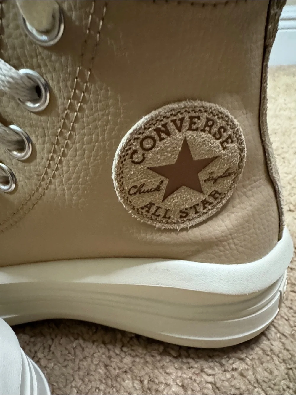 Converse High-Top Sneakers in Beige and White